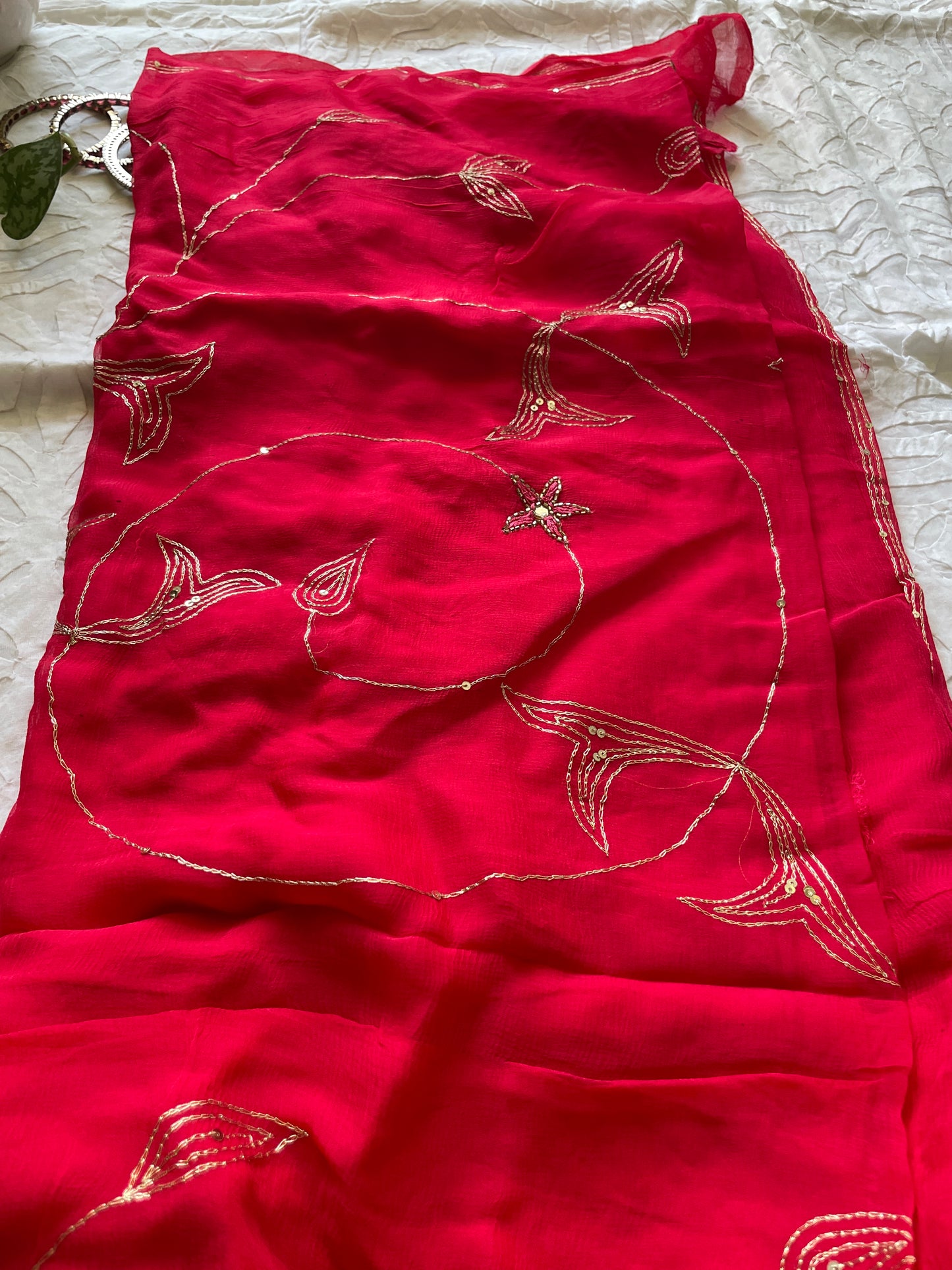 Maharani pure chiffon saree - Red