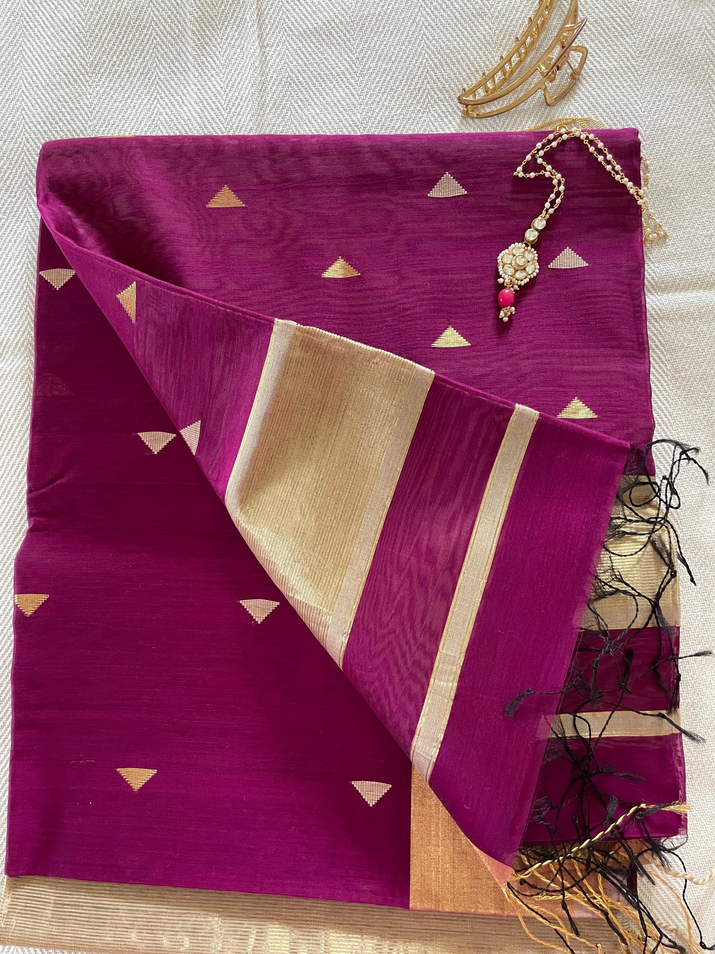 Pure maheshwari silk cotton saree - Plum