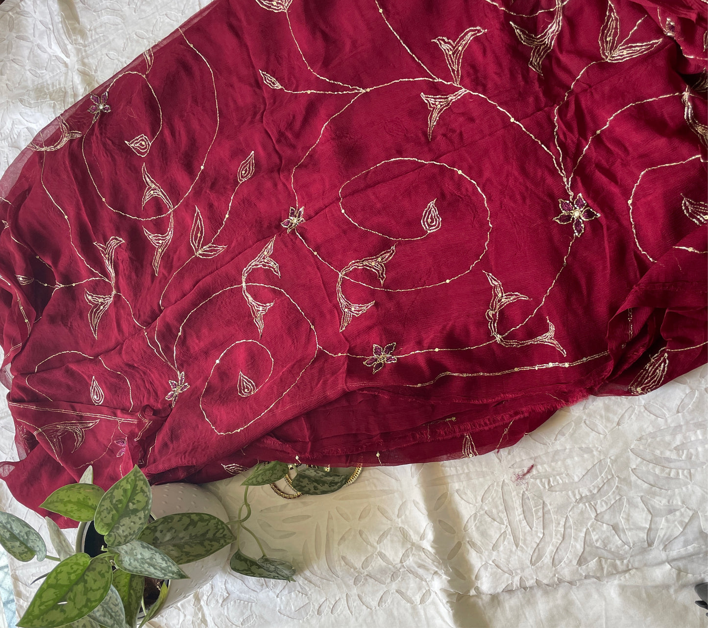 Maharani Pure Chiffon Saree - Wine