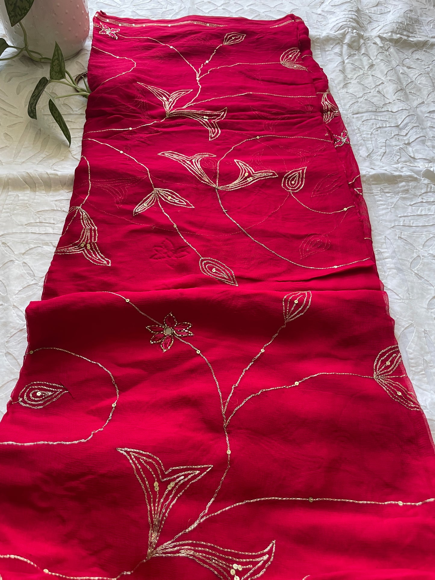 Maharani pure chiffon saree - Deep Pink