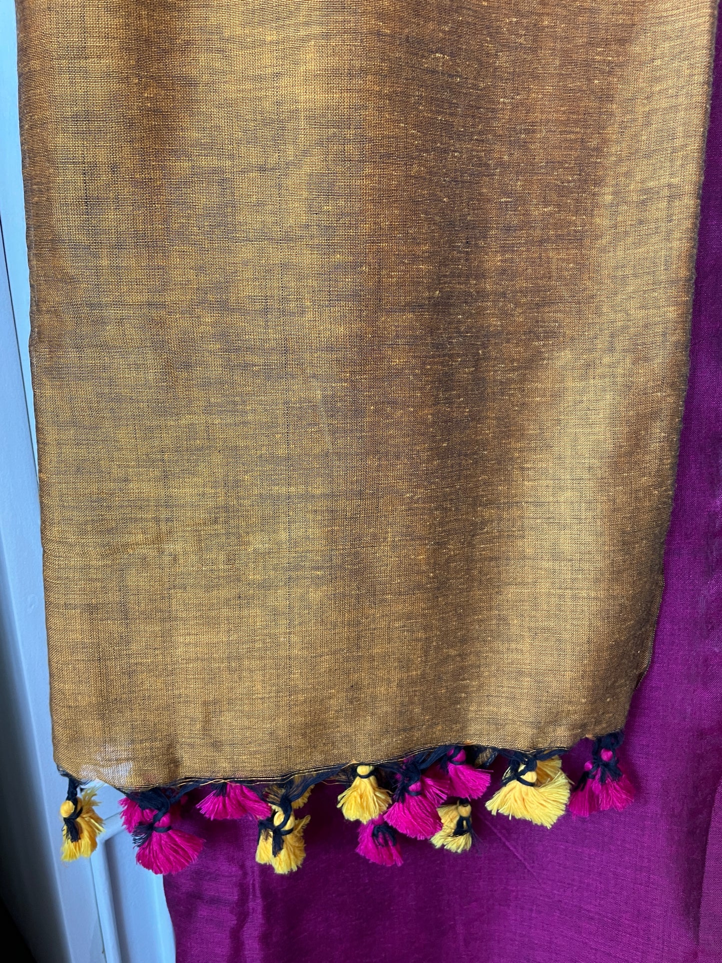 Cotton handloom saree - Pink mustard