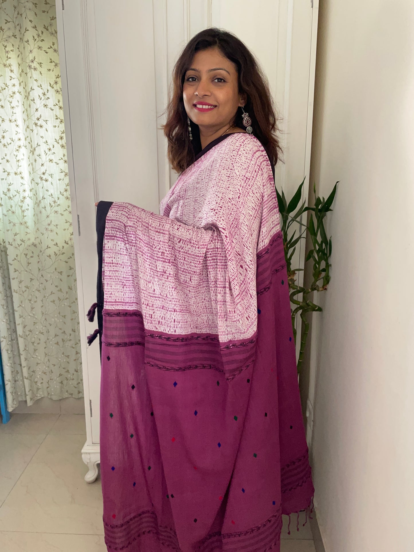 HANDSPUN COTTON HAND-DYED SHIBORI PRINT SAREE