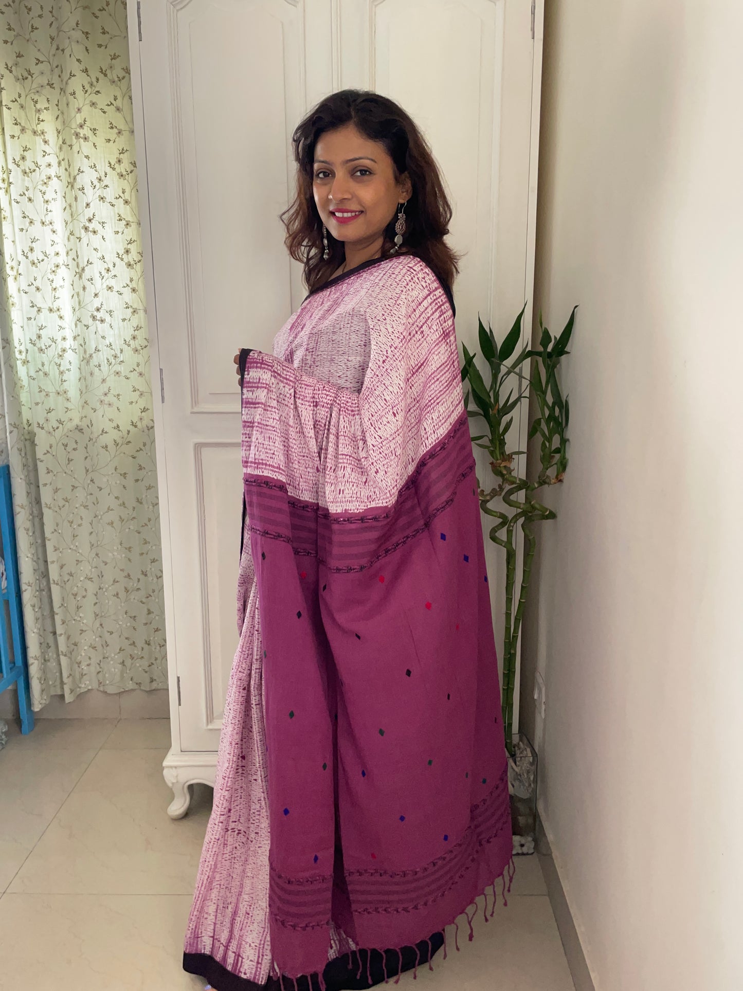 HANDSPUN COTTON HAND-DYED SHIBORI PRINT SAREE