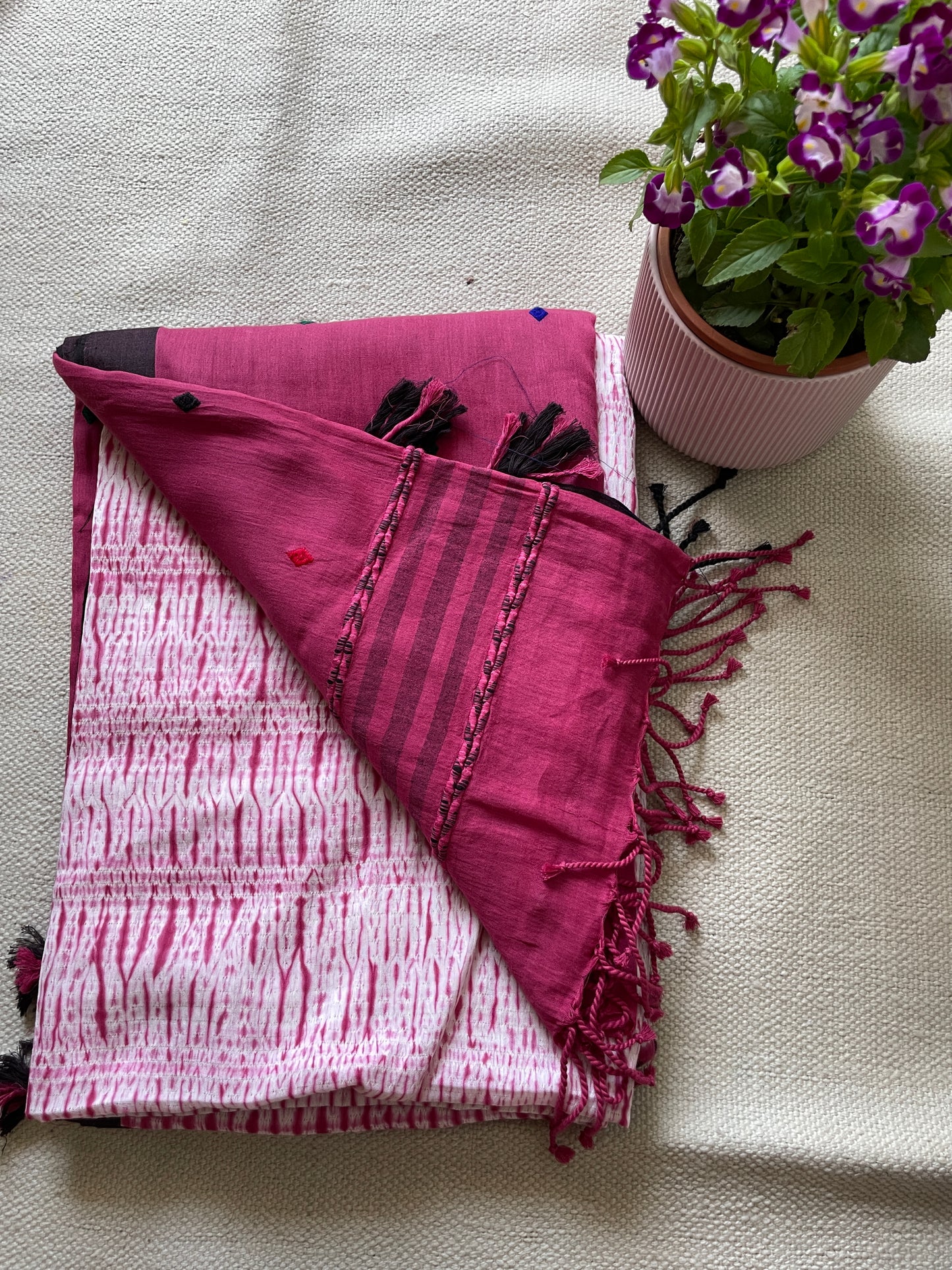 HANDSPUN COTTON HAND-DYED SHIBORI PRINT SAREE