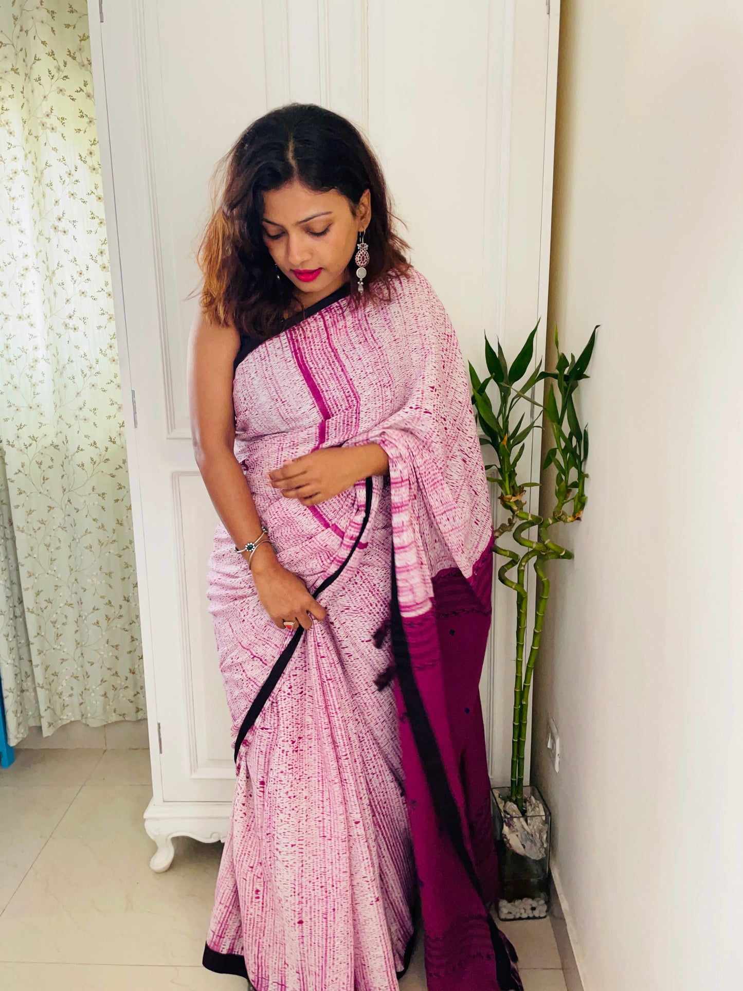 Handspun cotton shibori dyed saree