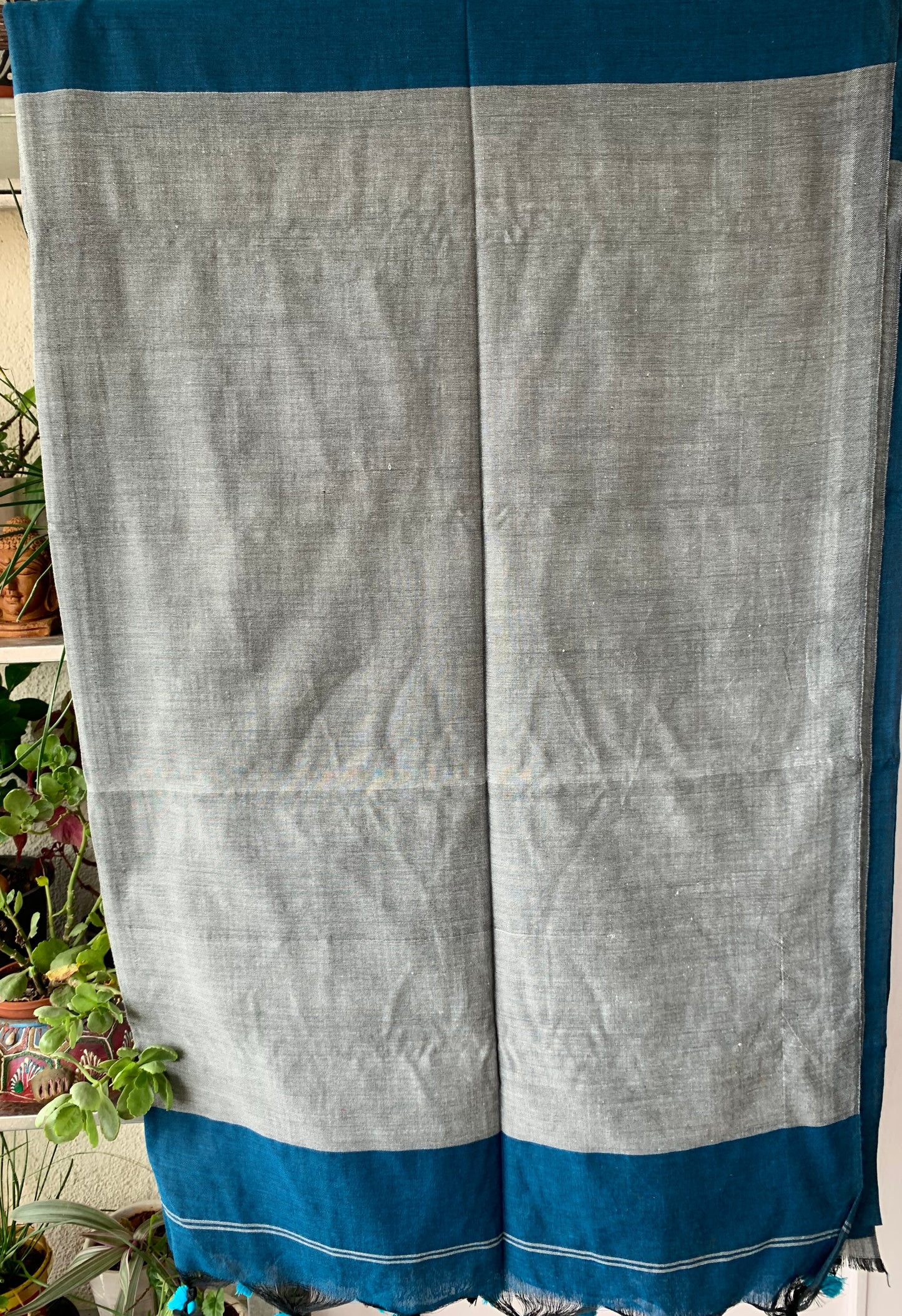 Cotton handloom saree - Grey blue