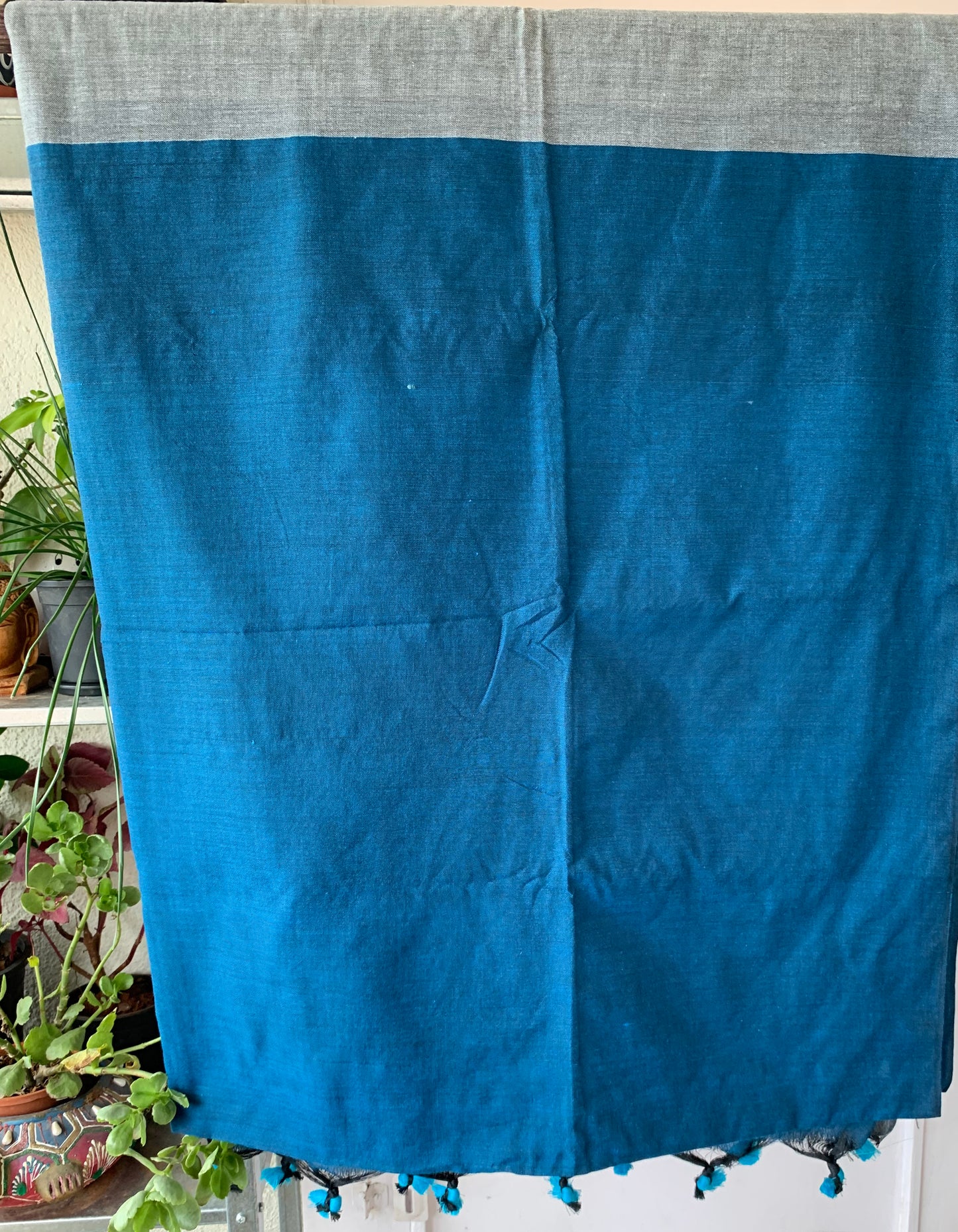 Cotton handloom saree - Grey blue