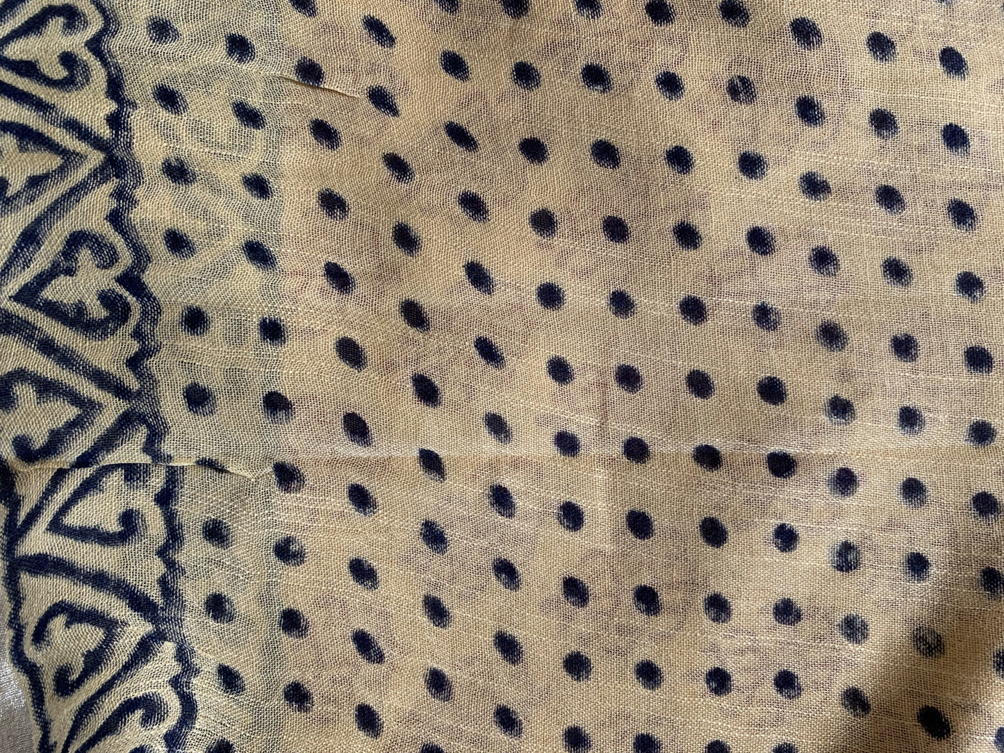 Cotton linen handblock print saree - Cream