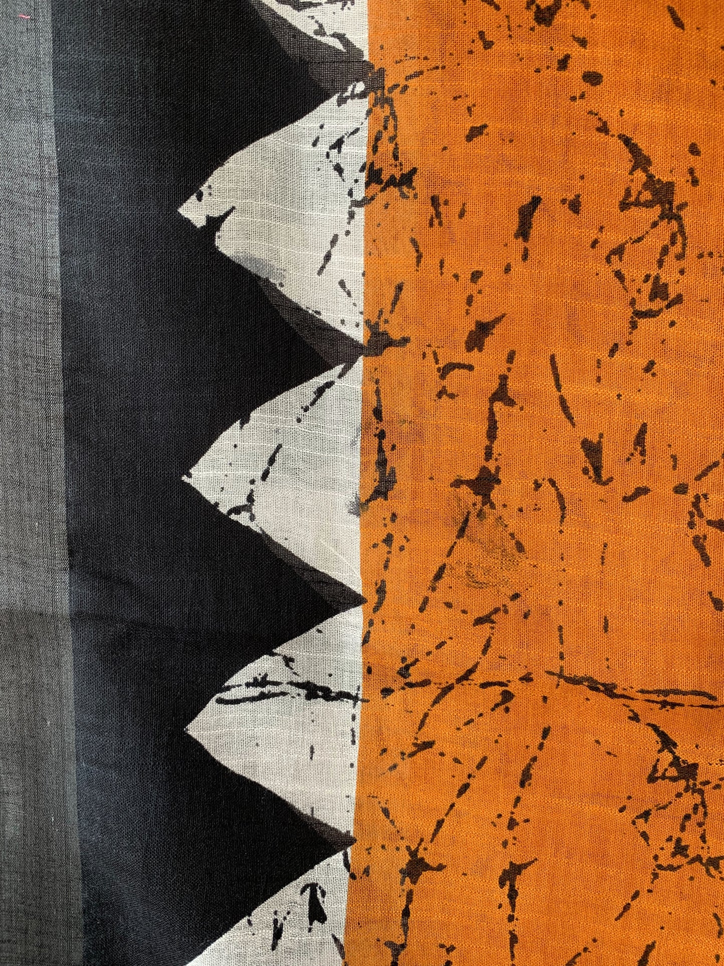 Cotton linen batik print saree - Orange