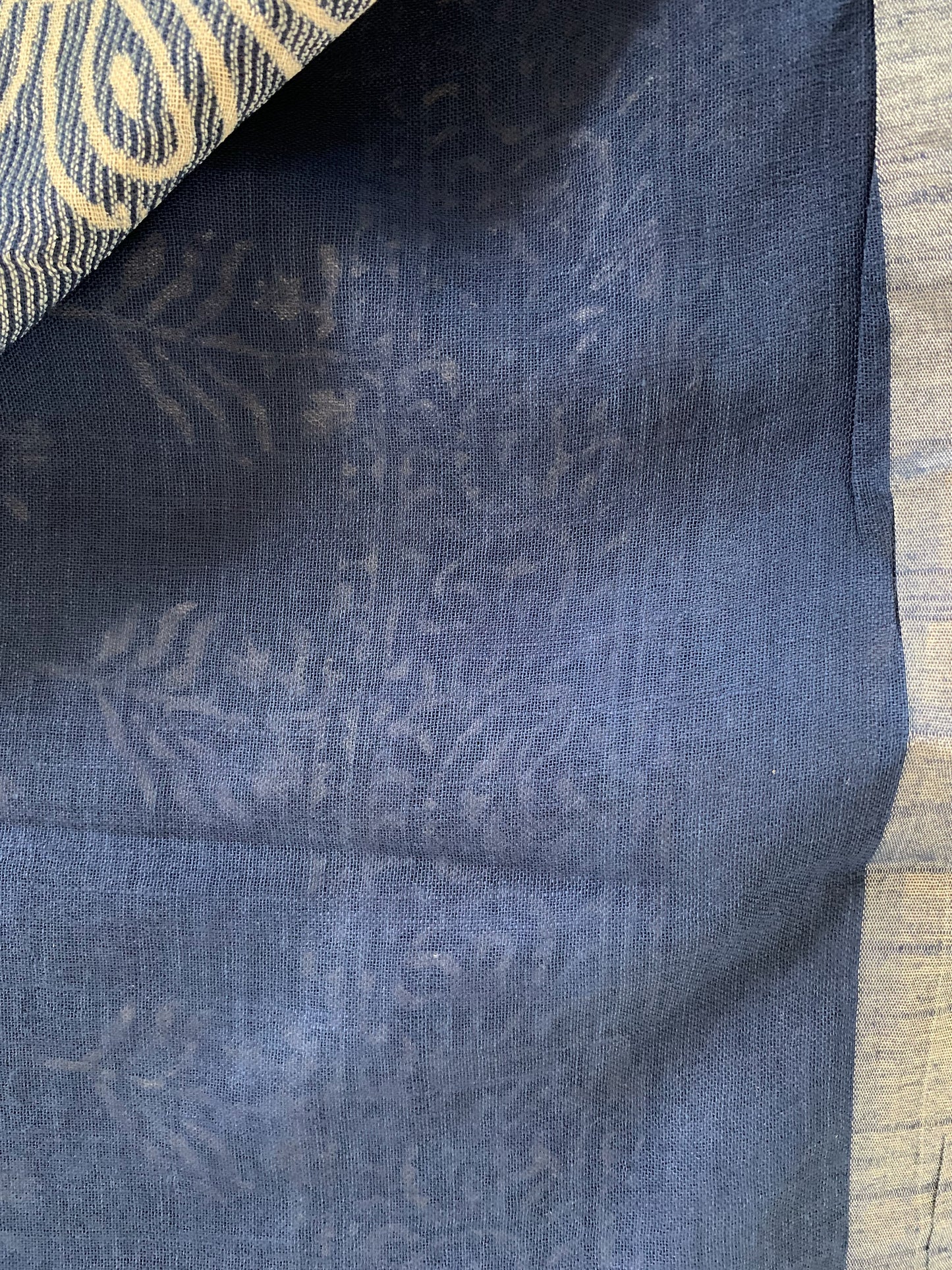 Cotton linen handblock print saree - Indigo