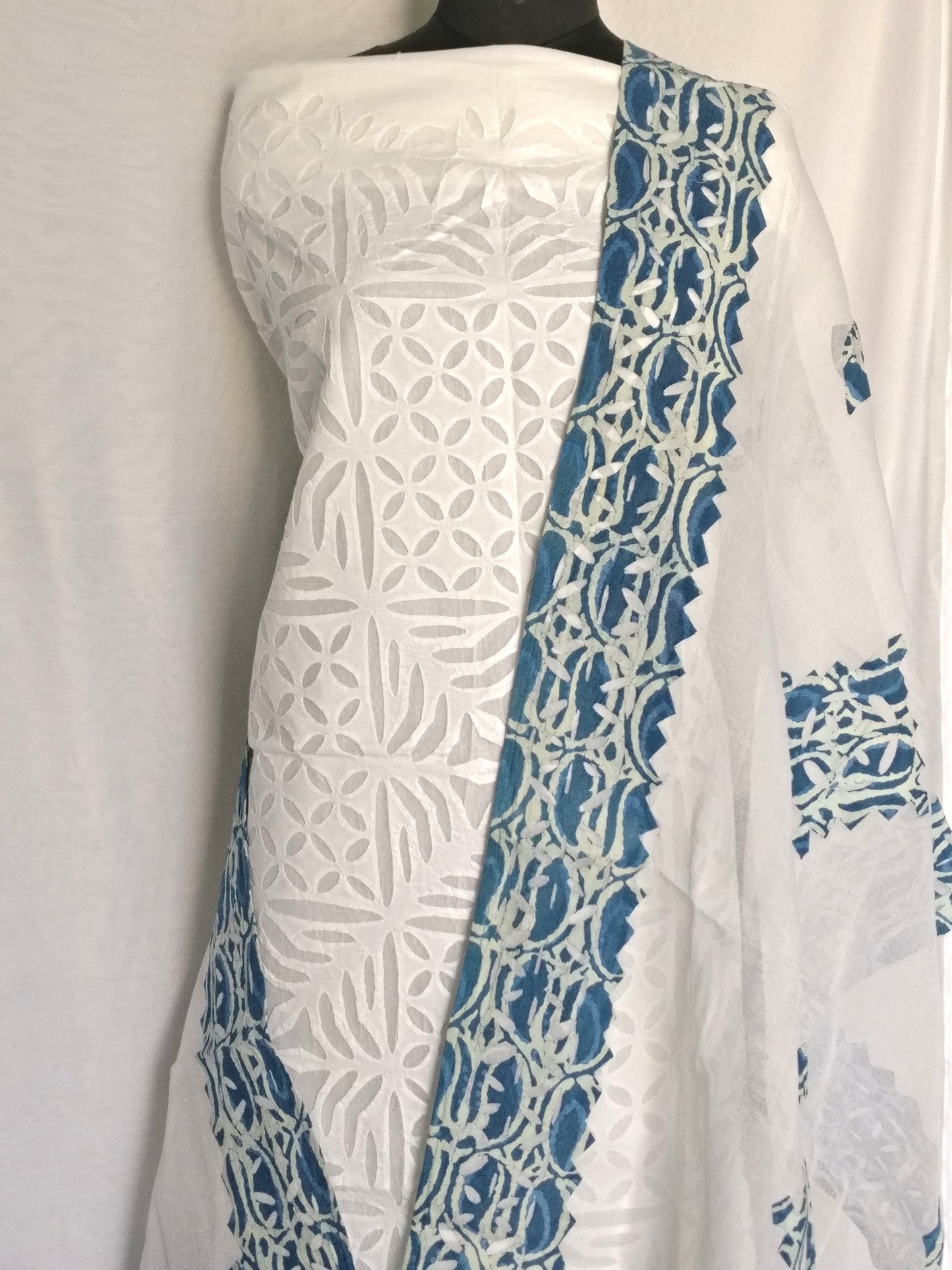 3 Pc. Suit Fabric - Cotton - Kurta & Dupatta with Applique Work and Bottom