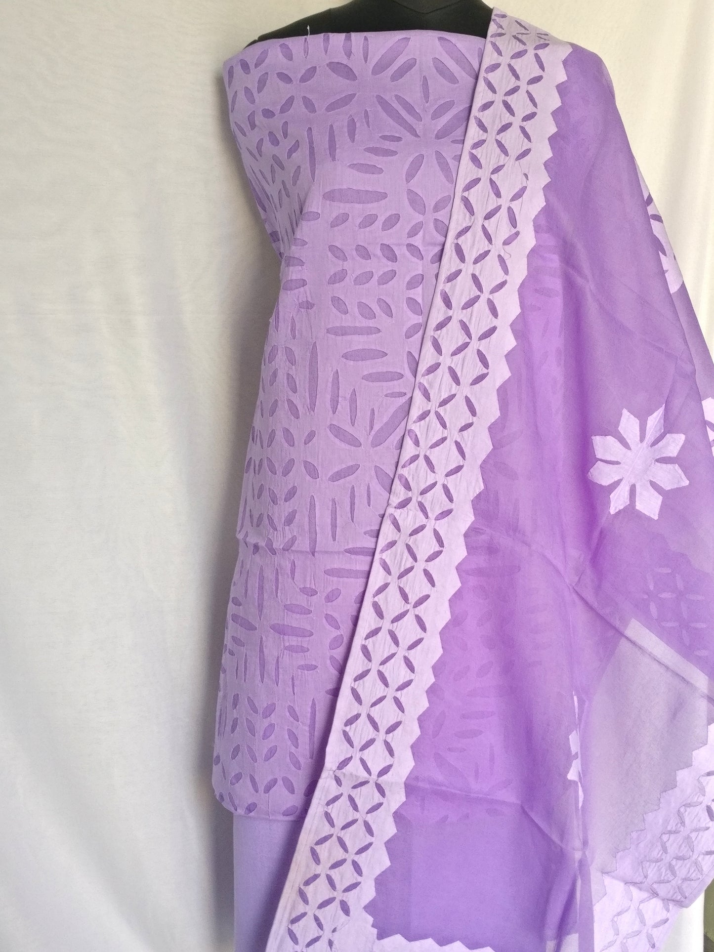3 Pc. Suit Fabric - Cotton - Kurta & Dupatta with Applique Work and Bottom