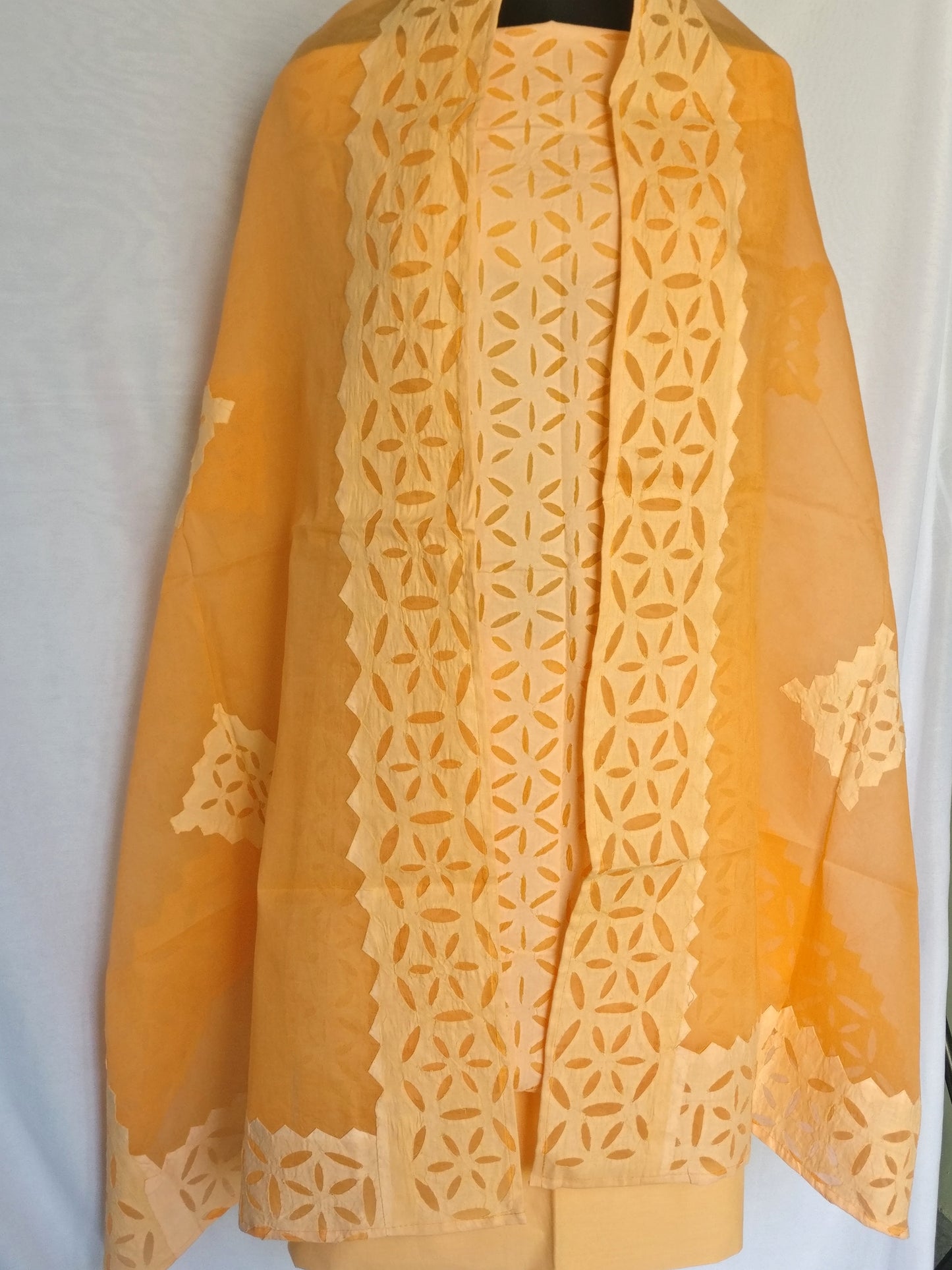 3 Pc. Suit Fabric - Cotton - Kurta & Dupatta with Applique Work and Bottom
