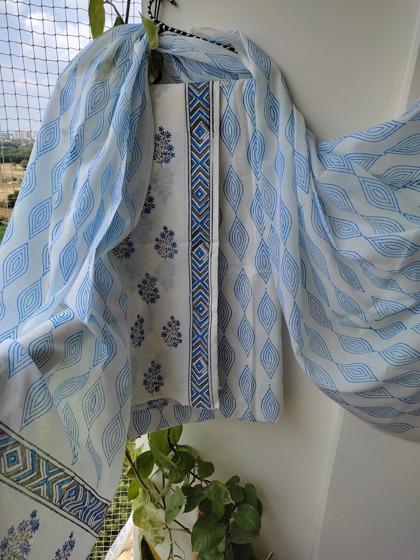 PURE COTTON HAND BLOCK PRINTED 3-PIECE SUIT FABRIC