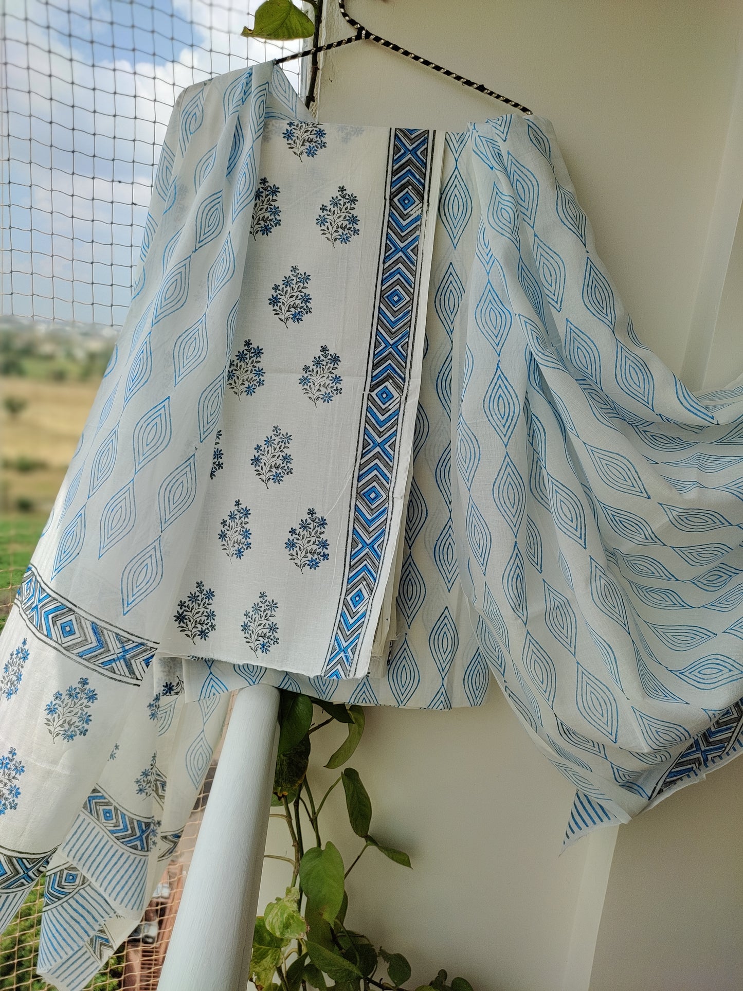 PURE COTTON HAND BLOCK PRINTED 3-PIECE SUIT FABRIC