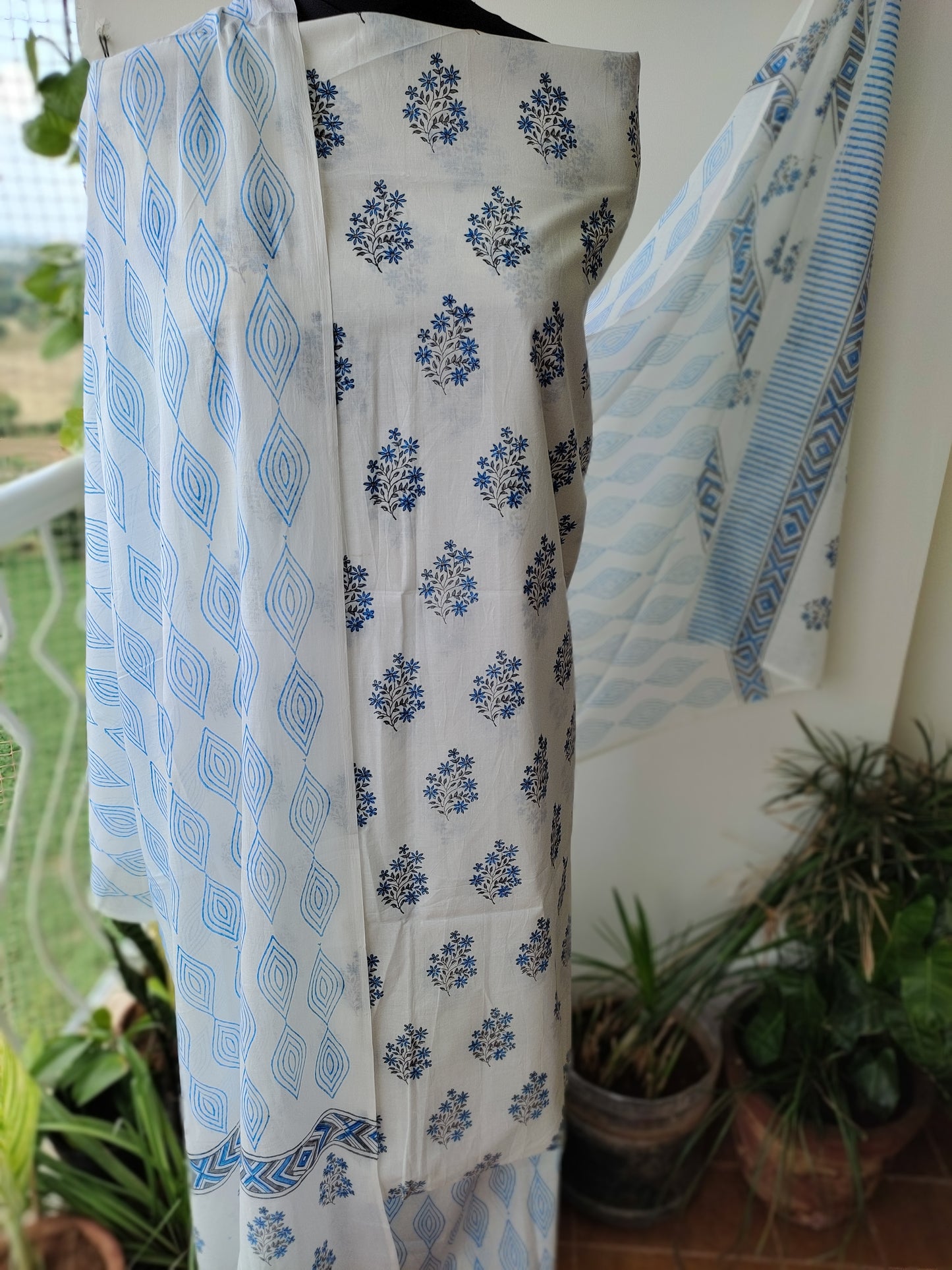 PURE COTTON HAND BLOCK PRINTED 3-PIECE SUIT FABRIC