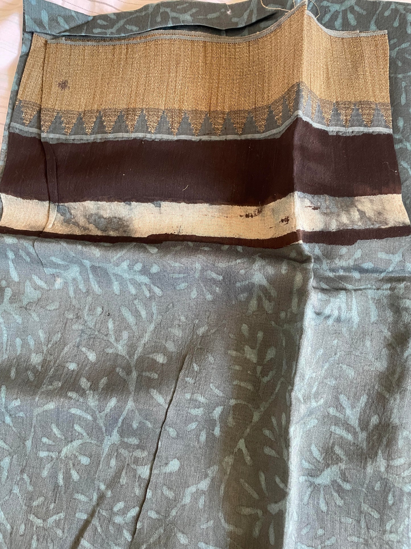 GHICHA SILK SAREE GREENISH BLUE - HANDBLOCK PRINTED