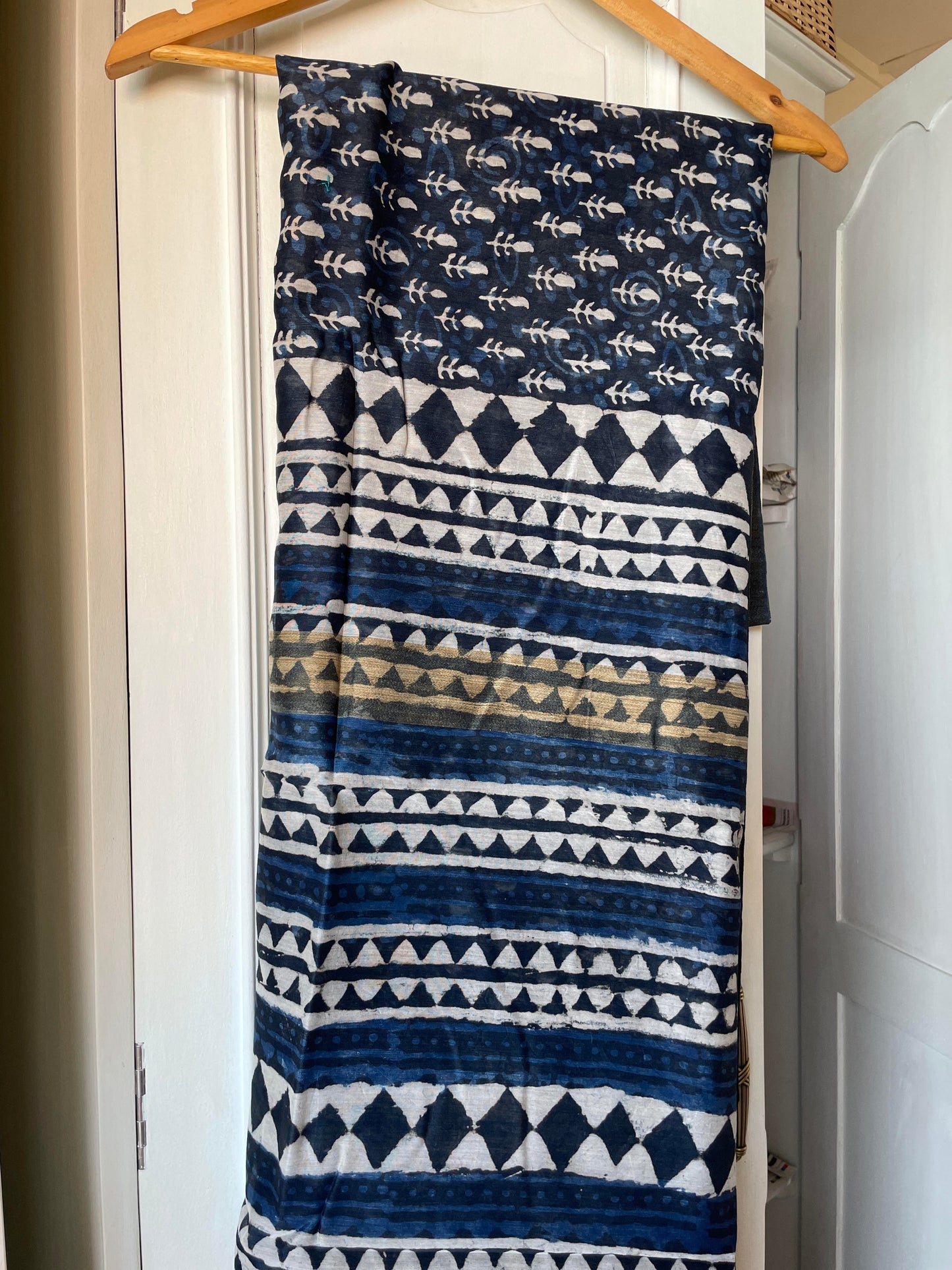 GHICHA SILK SAREE - INDIGO HANDBLOCK PRINTED