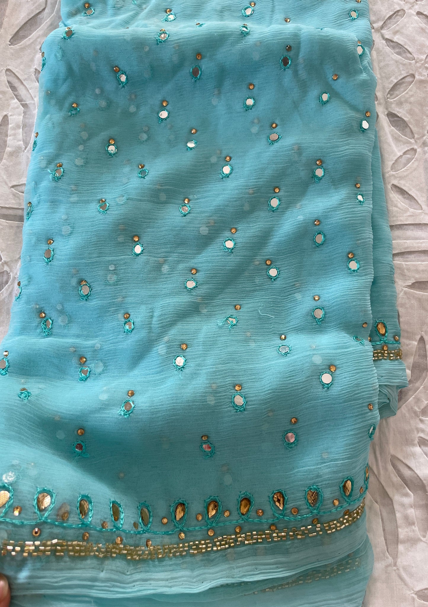Pure Chiffon Saree - Sky Blue