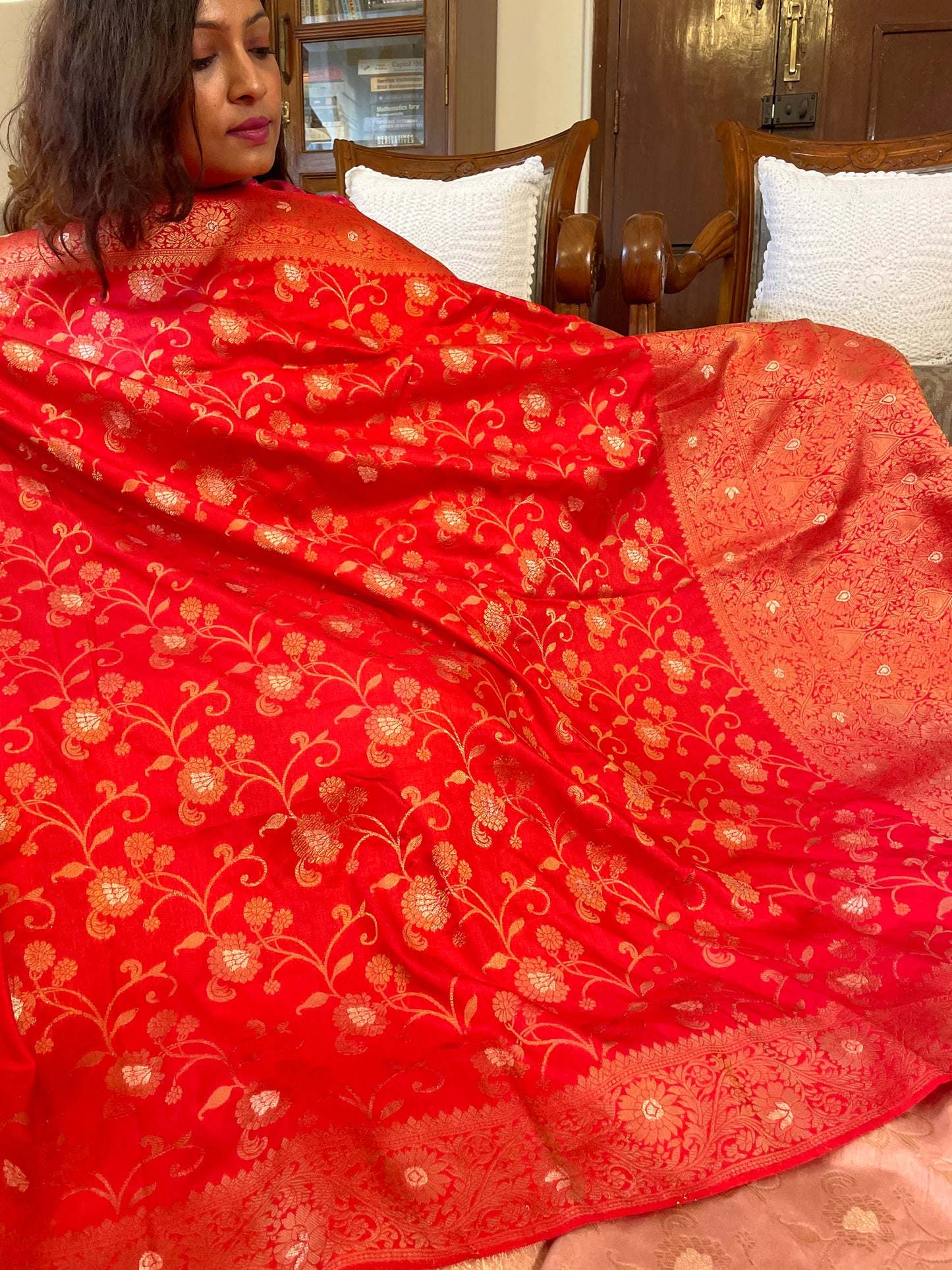 Dupion silk banarasi saree - Red