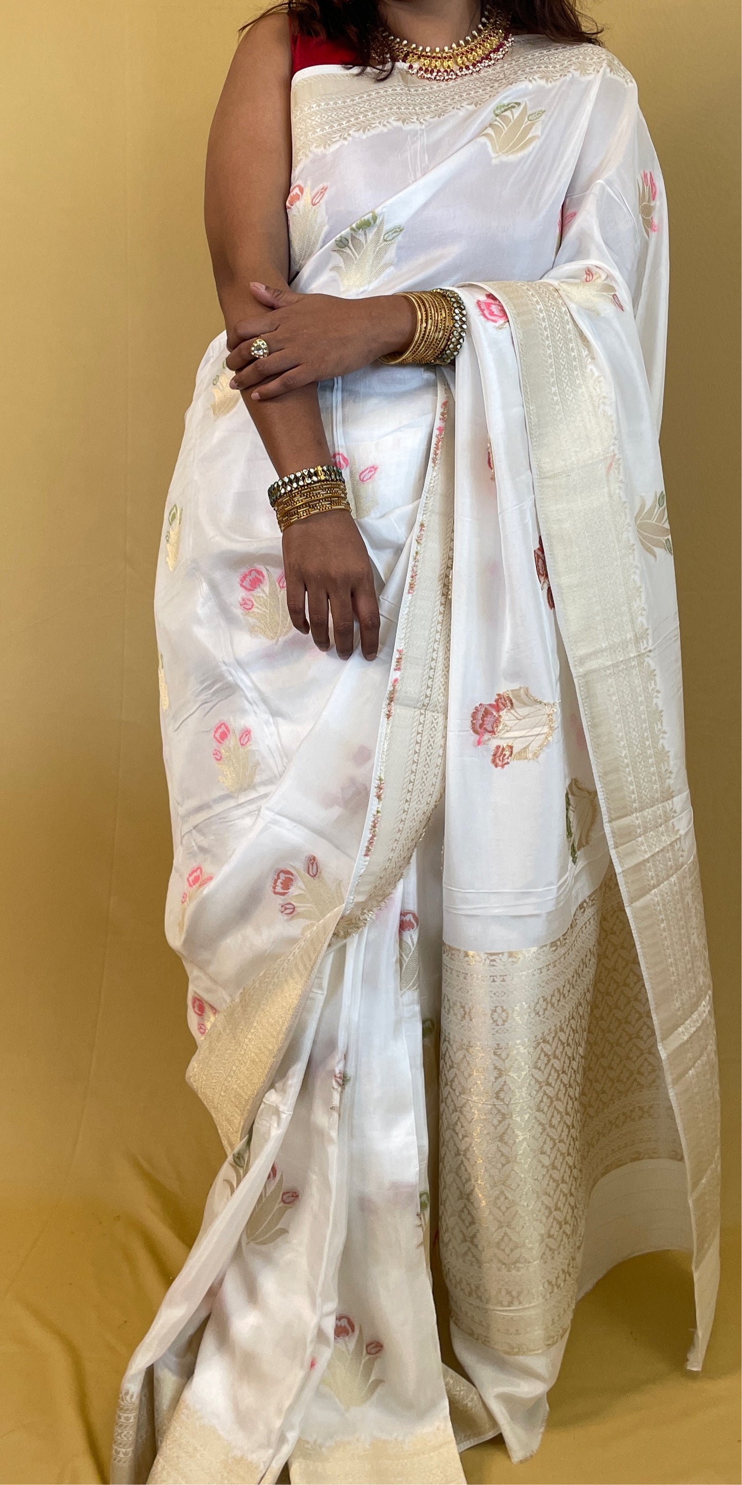 Dupion silk banarasi saree - White