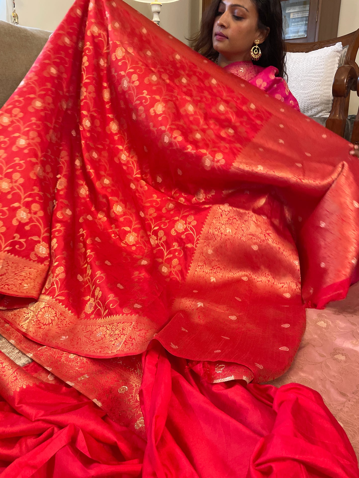 Dupion silk banarasi saree - Red