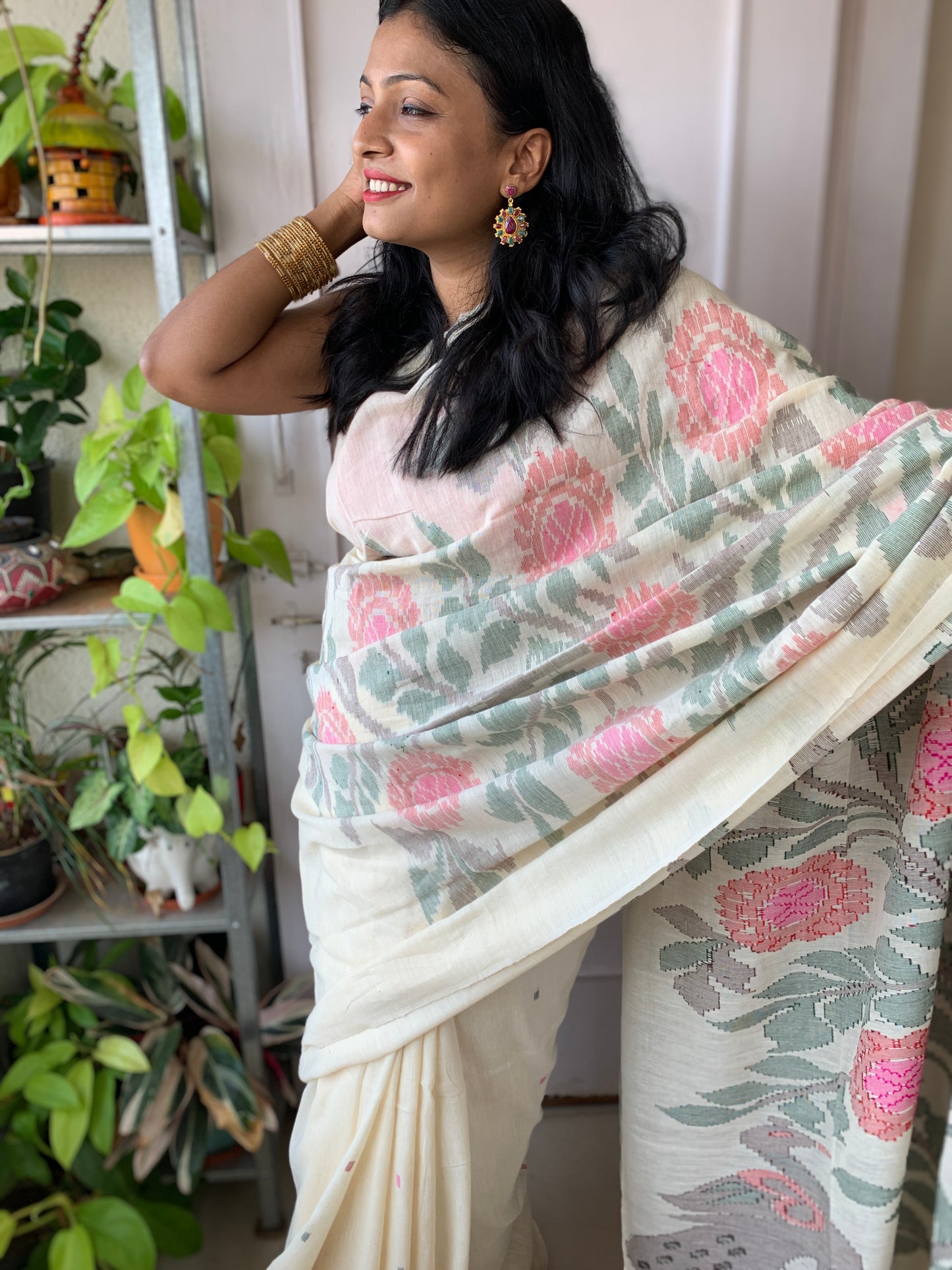 Handspun pure soft Khadi Jamdani saree