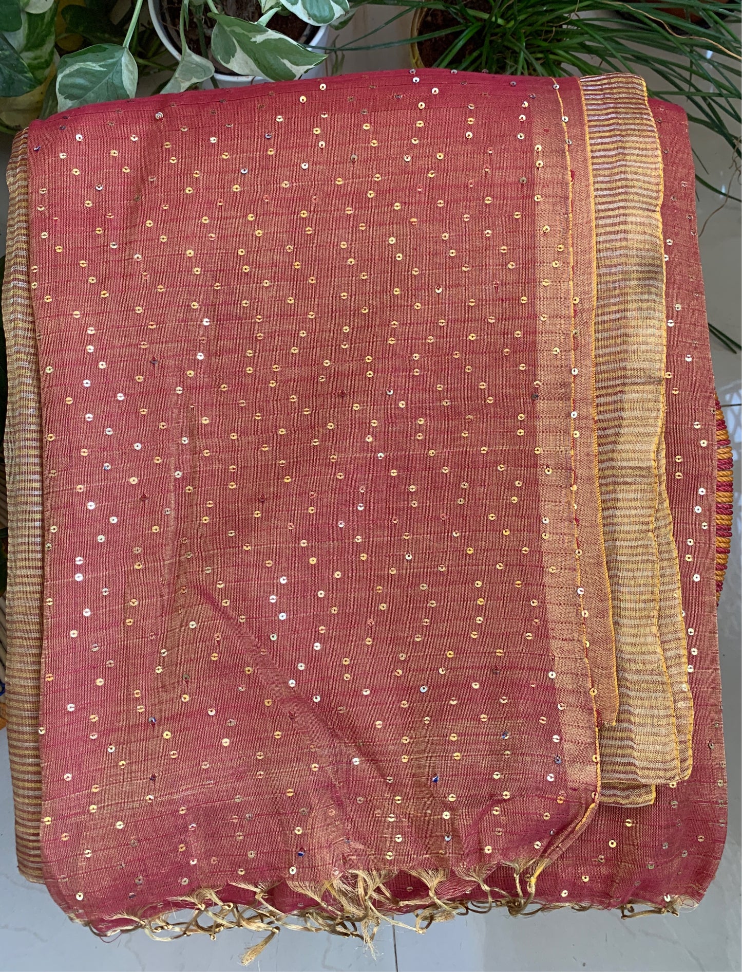 Pure metallic tissue silk saree - Rust Gold