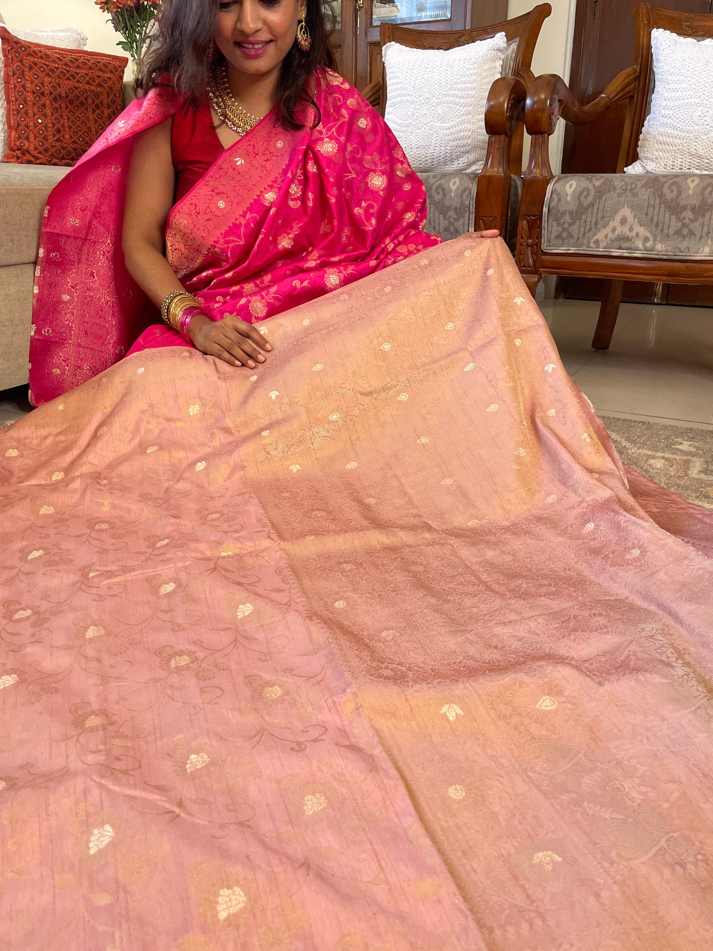 Dupion Silk Banarasi saree - Peach