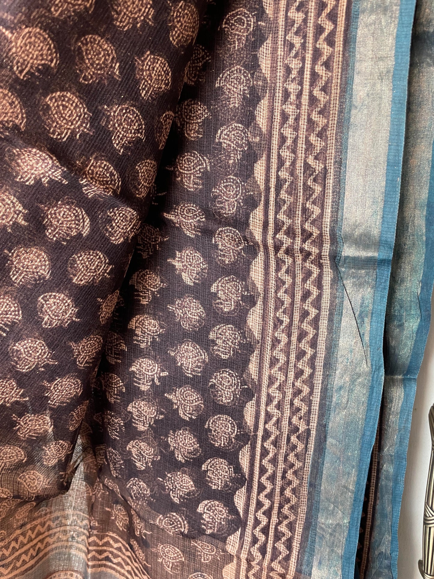 Handblock pure Kota silk saree - Black