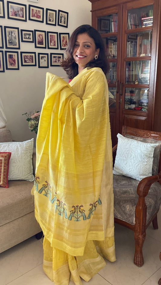 Pure Matka Silk jamdani saree - Yellow