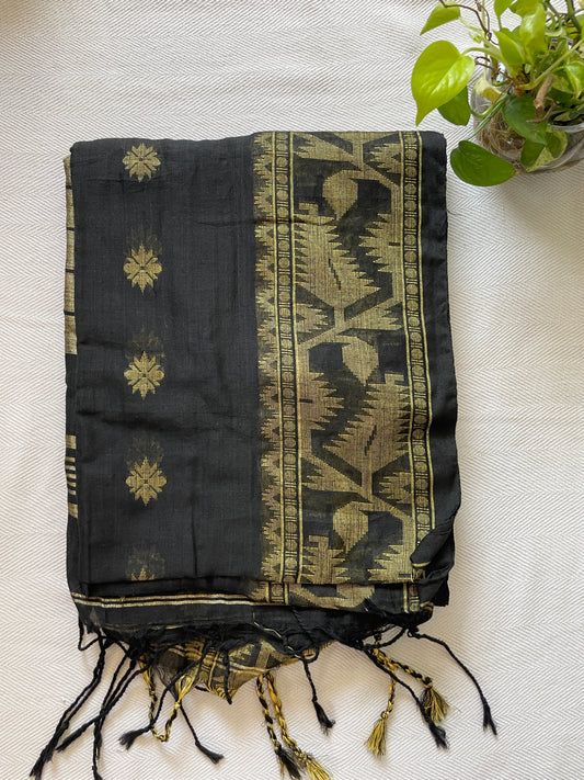 Cotton silk Jamdani saree - Black