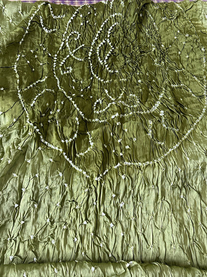 Bandhani Gajji silk saree with Laadu design - Green