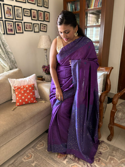 Pure Matka silk saree - Purple with Sequin