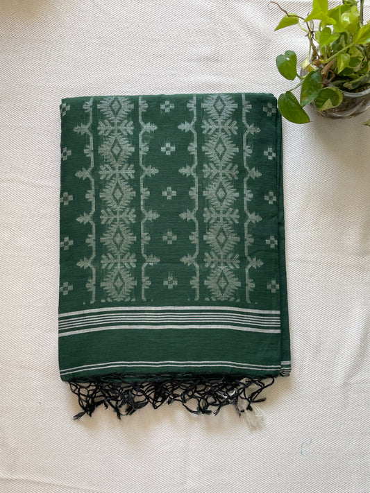 Handwoven pure cotton Jamdani saree - Green