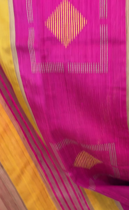 Pure Tusshar silk Handloom saree - Yellow pink