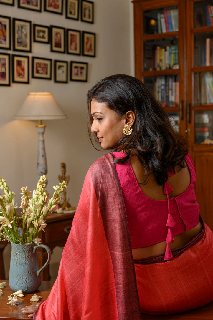 Pure Eri silk saree - Orange pink