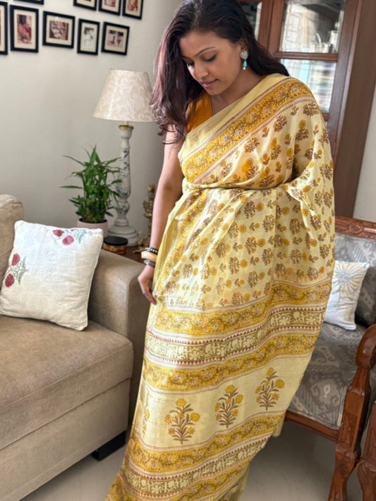 Maheshwari silk hand block printed saree - Phool 2