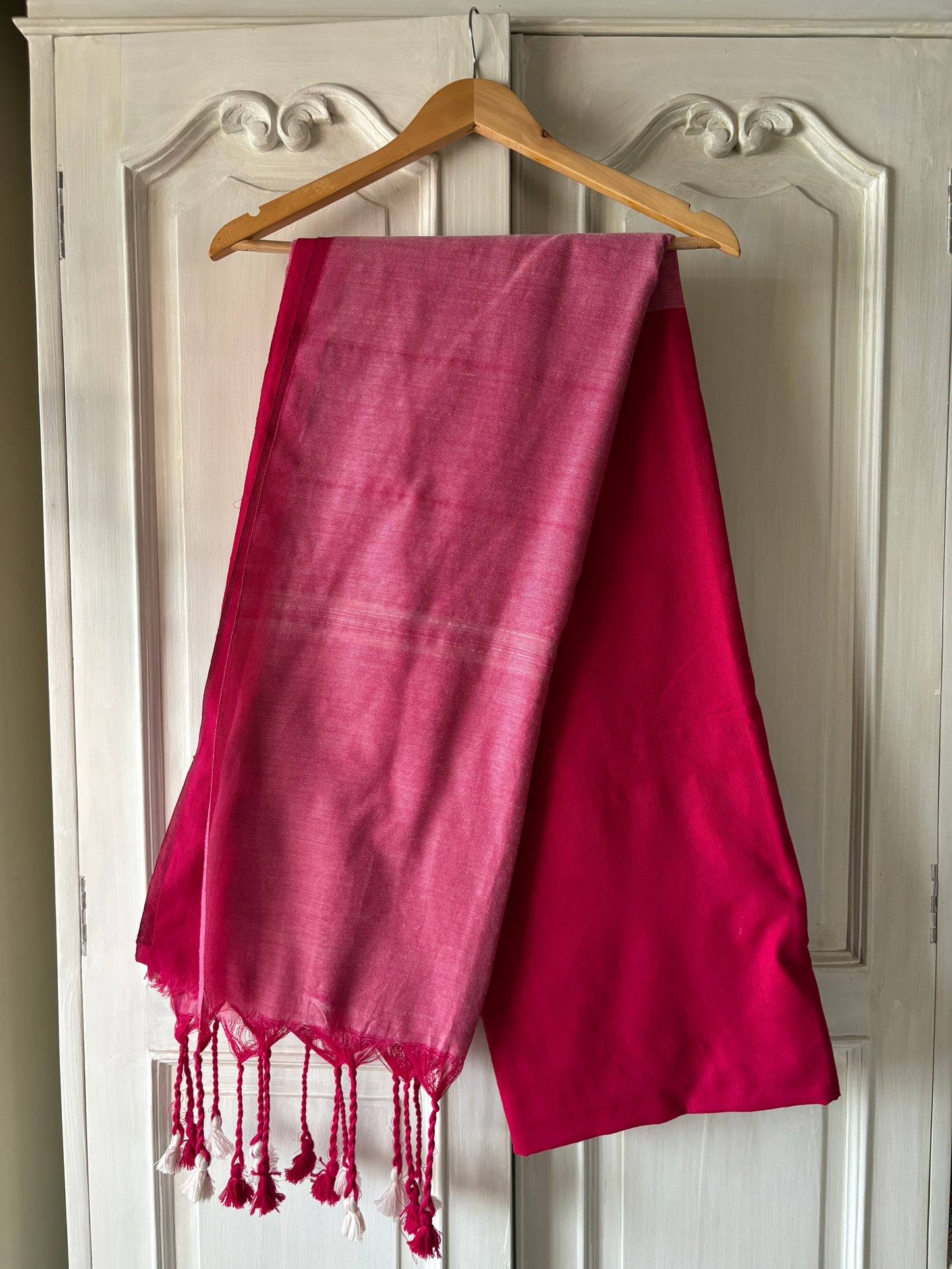 Handloom cotton saree - Rani pink Light