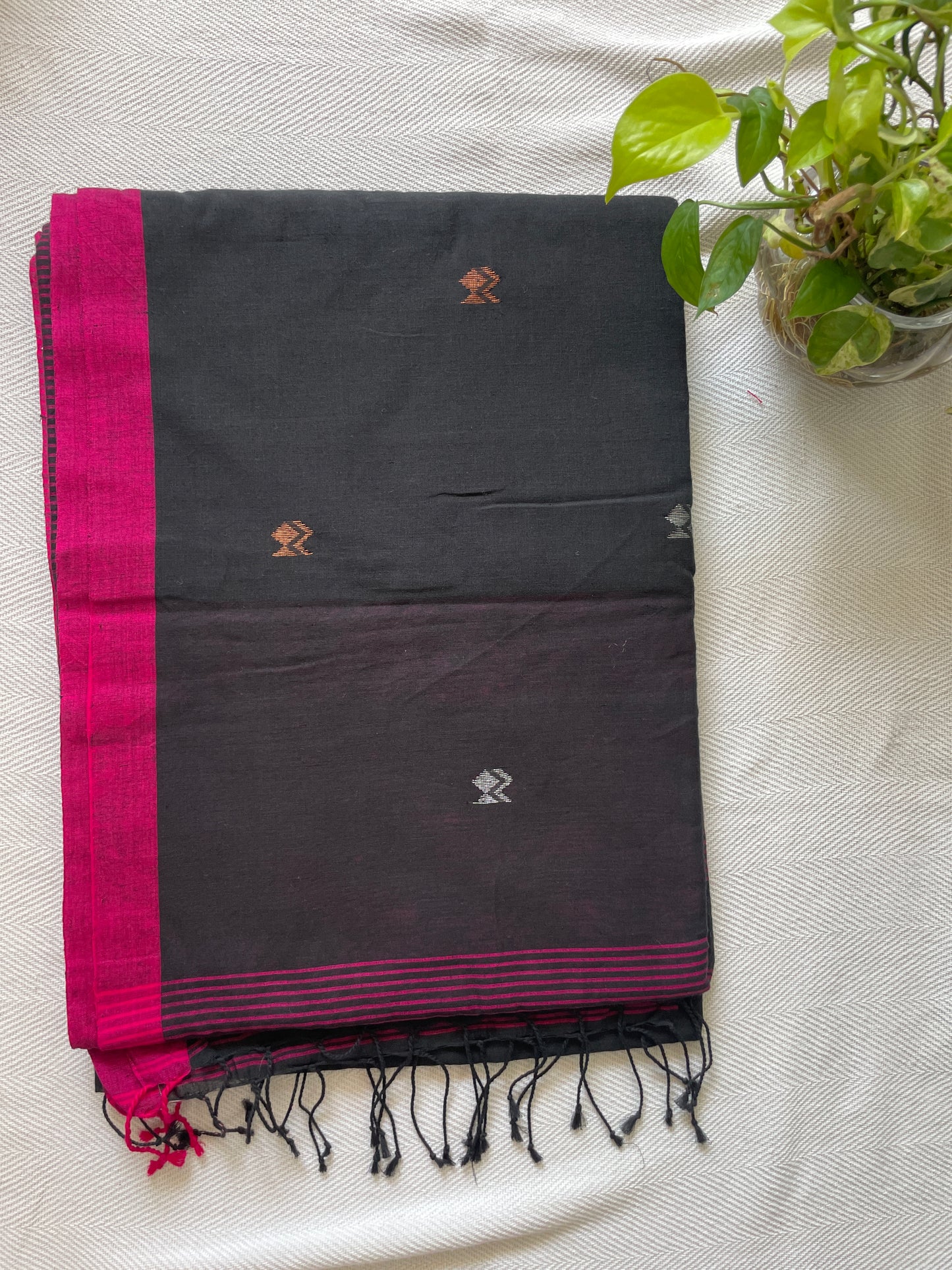 Pure cotton jamdani saree - Black pink