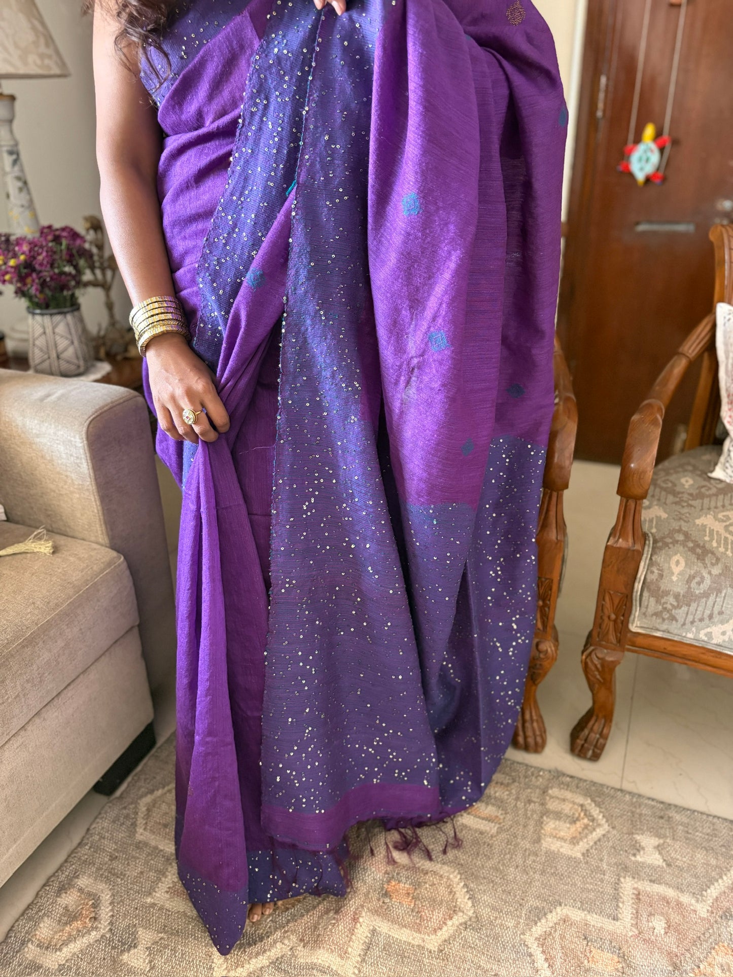 Pure Matka silk saree - Purple with Sequin