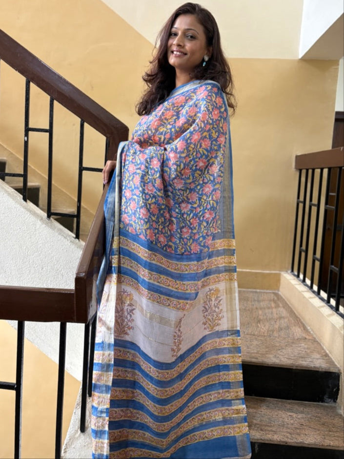 Maheshwari silk handblock print saree - Phool 3