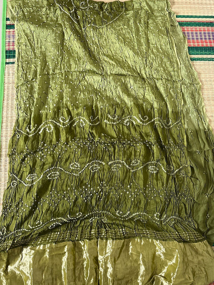 Bandhani Gajji silk saree with Laadu design - Green