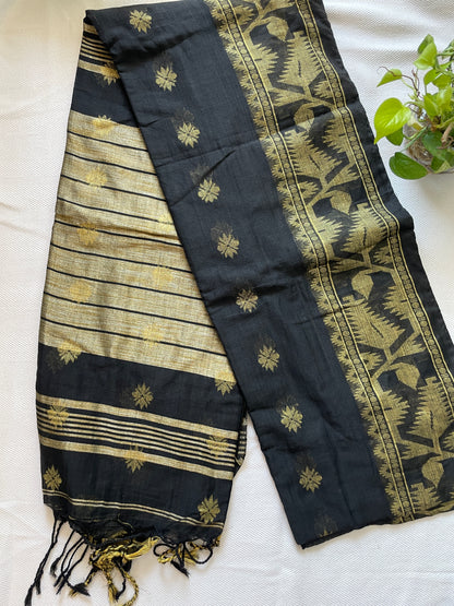 Cotton silk Jamdani saree - Black