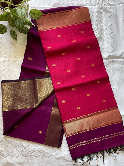 Sandhya - Pure Maheshwari silk cotton saree (Purple Pink)