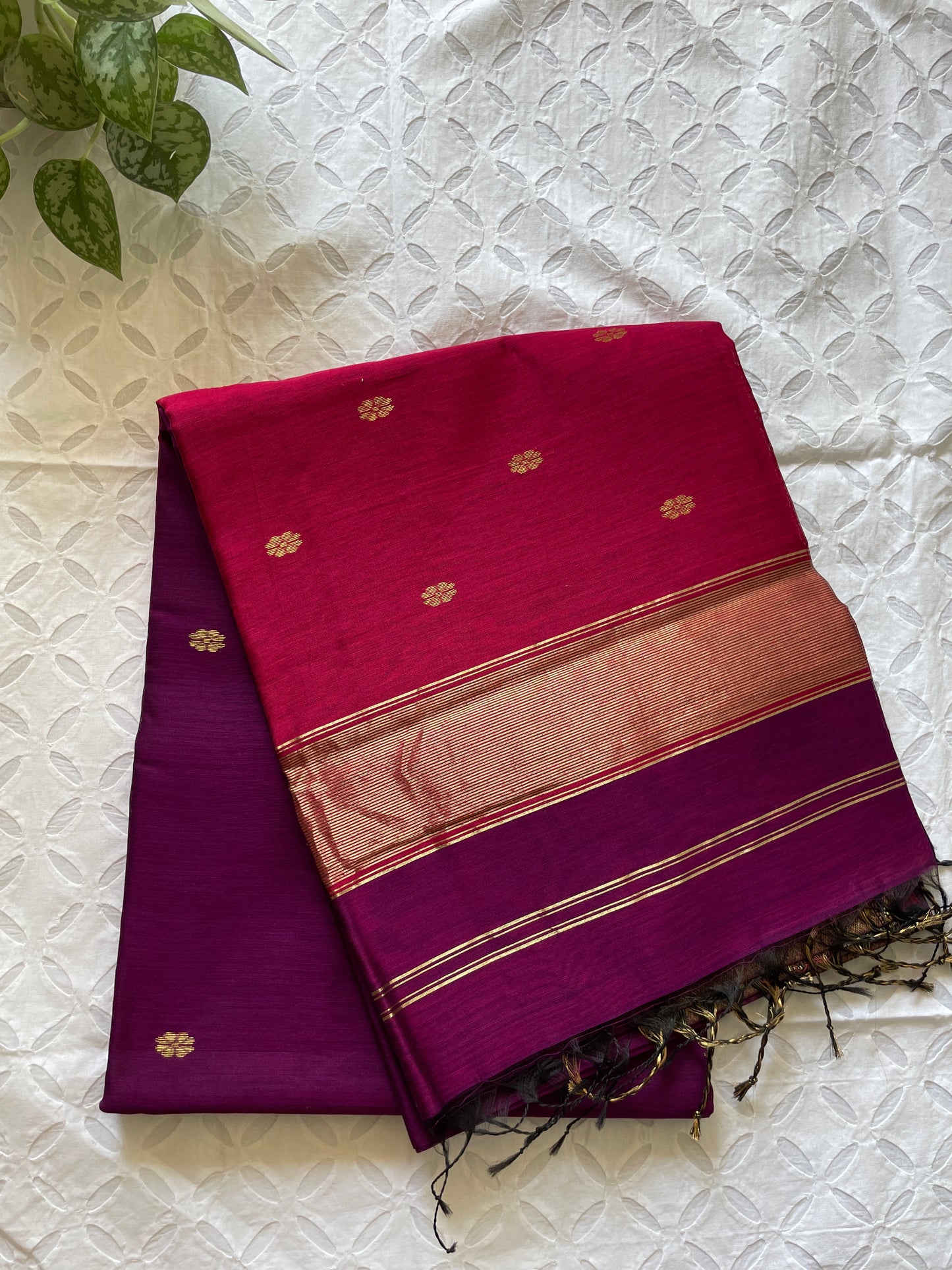 Sandhya - Pure Maheshwari silk cotton saree (Purple Pink)
