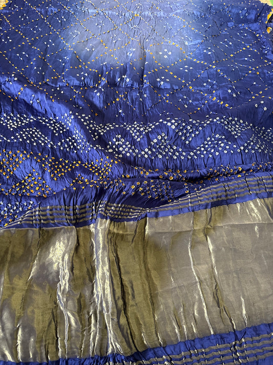 Gajji silk Bandhej saree with Zari pallu - Blue