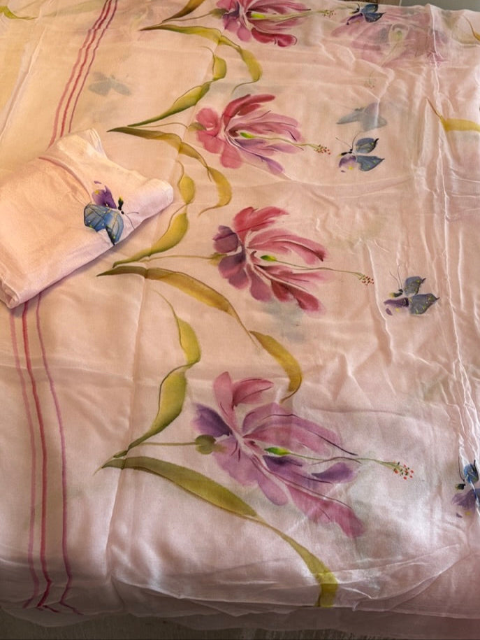 Handpainted chiffon saree - Blush Pink