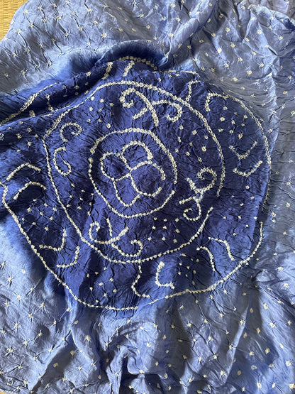 Gajji silk Bandhej saree with laadu design - Blue