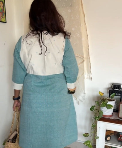 Handcrafted Urmul kala cotton dress - White Mint